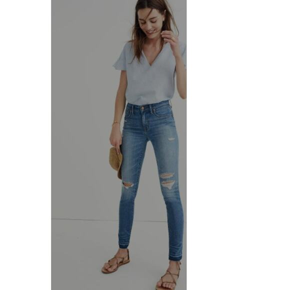 Madewell Jeans Women 27 Blue Skinny High Rise Stretch Destroyed Distressed Denim - Picture 1 of 13